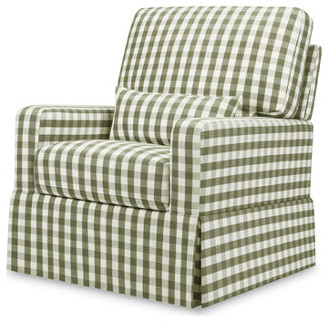 Crawford Pillowback Comfort Swivel Glider, Moss Green Gingham