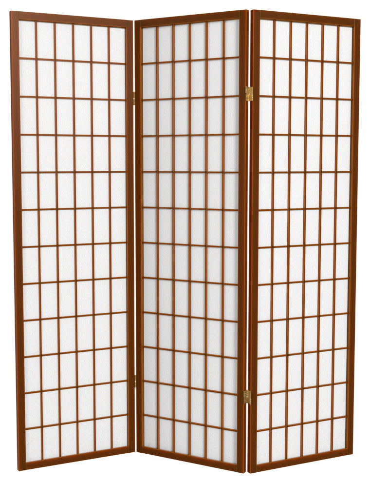 5' Tall Window Pane Shoji Screen, Walnut, 3 Panels