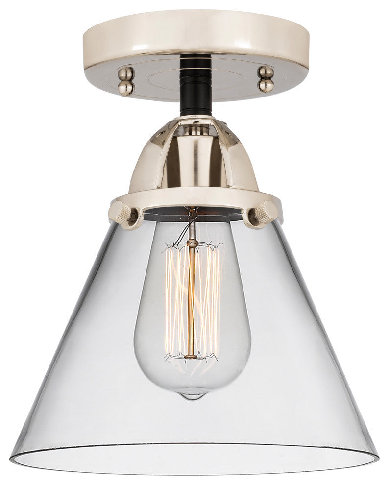 Large Cone Semi-Flush Mount, Black Polished Nickel, Clear, Clear