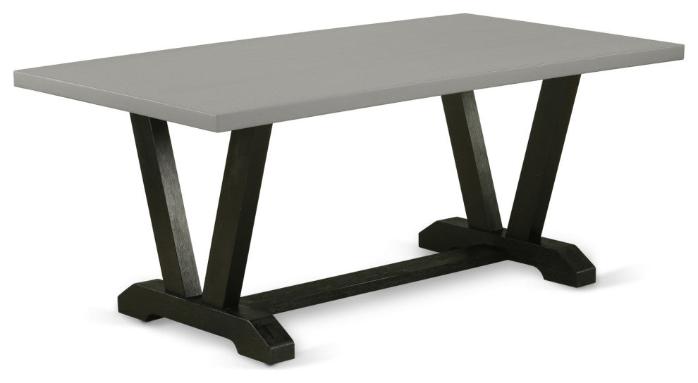 V697Si121-7, 7-Piece Set, 6 Chairs, Table and Wooden Legs, Cement and Black