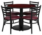 36" Round Black Laminate Table Set With 4 Ladder Back Chairs, Burgundy