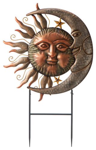 36.25"H Metal Sun and Moon Yardstake or Wall Decor