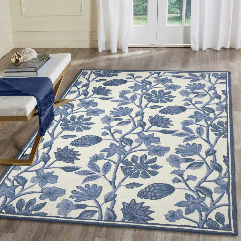 Capri Floral Vine Indoor/Outdoor Rug Blue 7'6"x9'6"