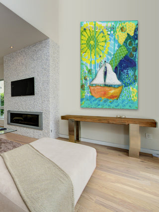 "Orange Boat" Painting Print on Wrapped Canvas