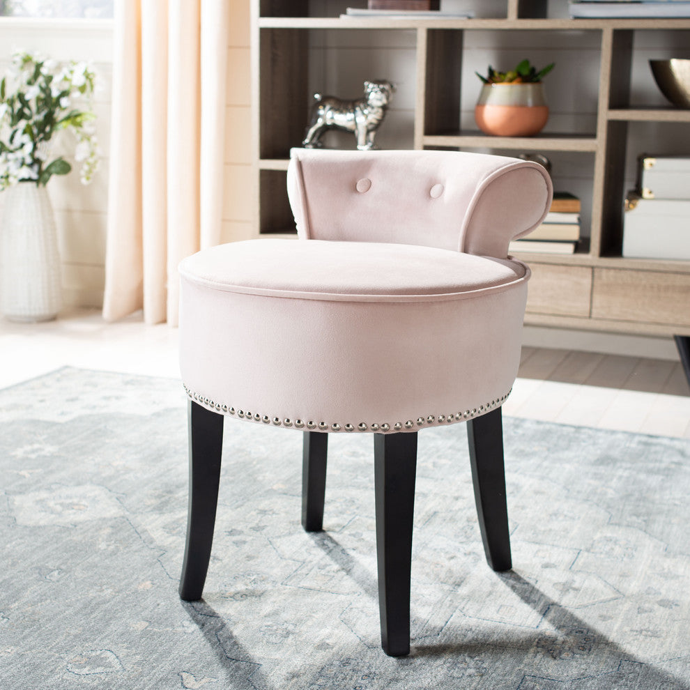 Safavieh Georgia Vanity Stool, Blush/Espresso/With Nail Head