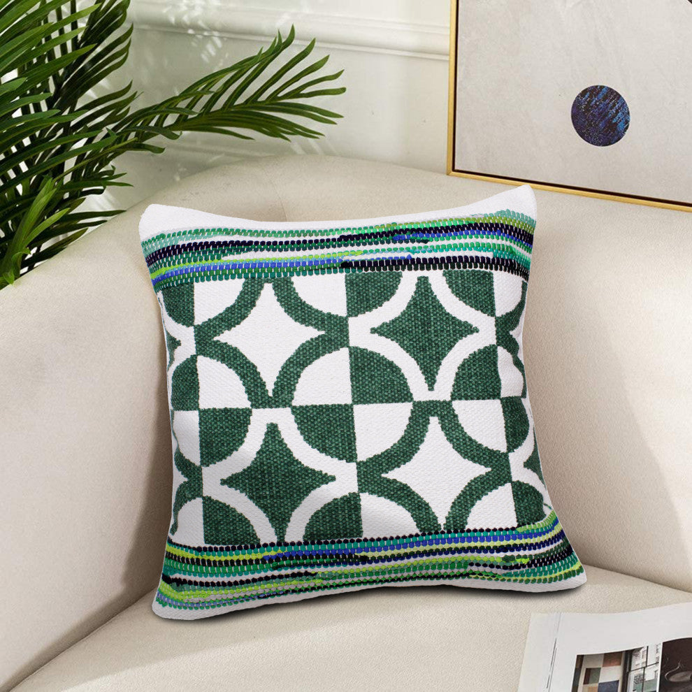 Boho Bordered Diamond Mosaic Textile Throw Pillow