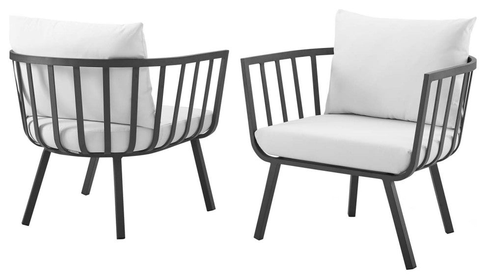 Lounge Chair Armchair, Set of 2, Aluminum, Metal, Gray White, Outdoor
