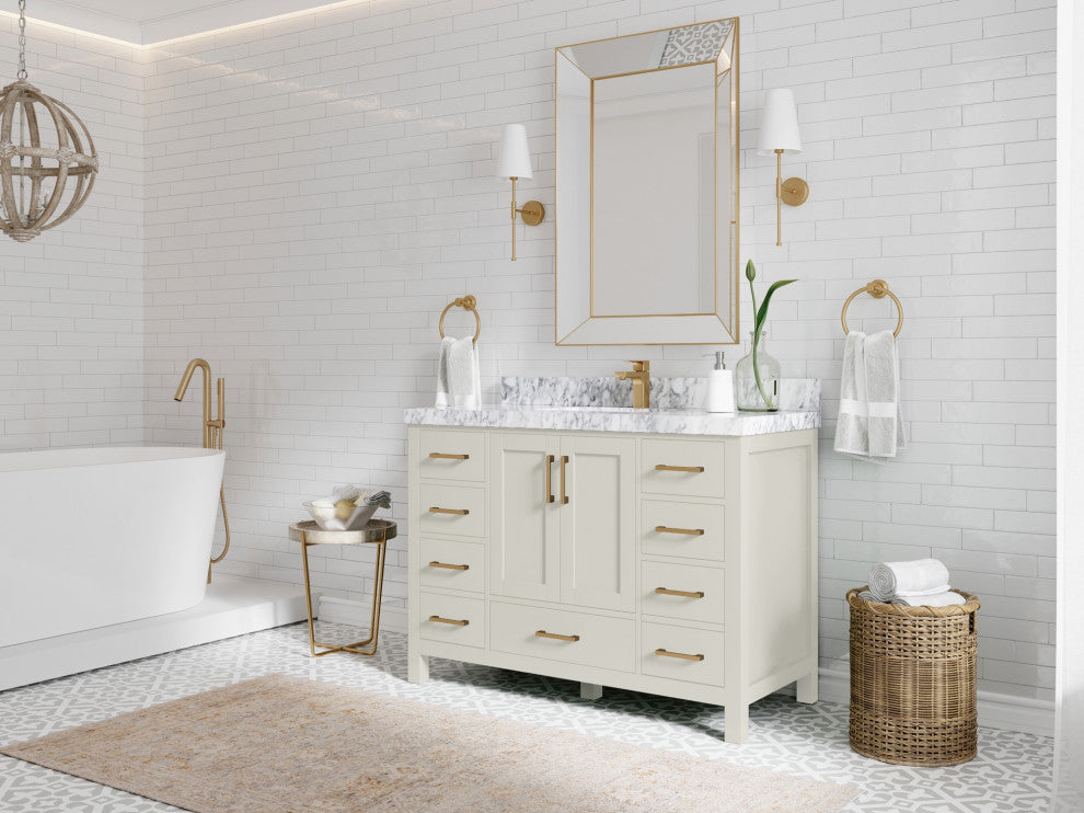 Malibu 48" Single Sink Bath Vanity in Fine Grain 2" Carrara Quartz