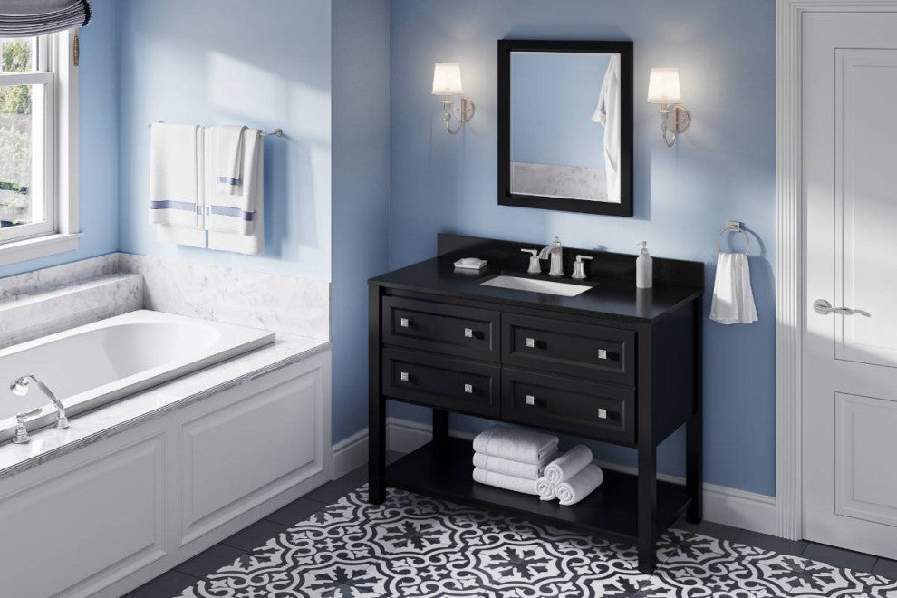 Adler Transitional 48" Black Vanity, Black Granite Vanity Top