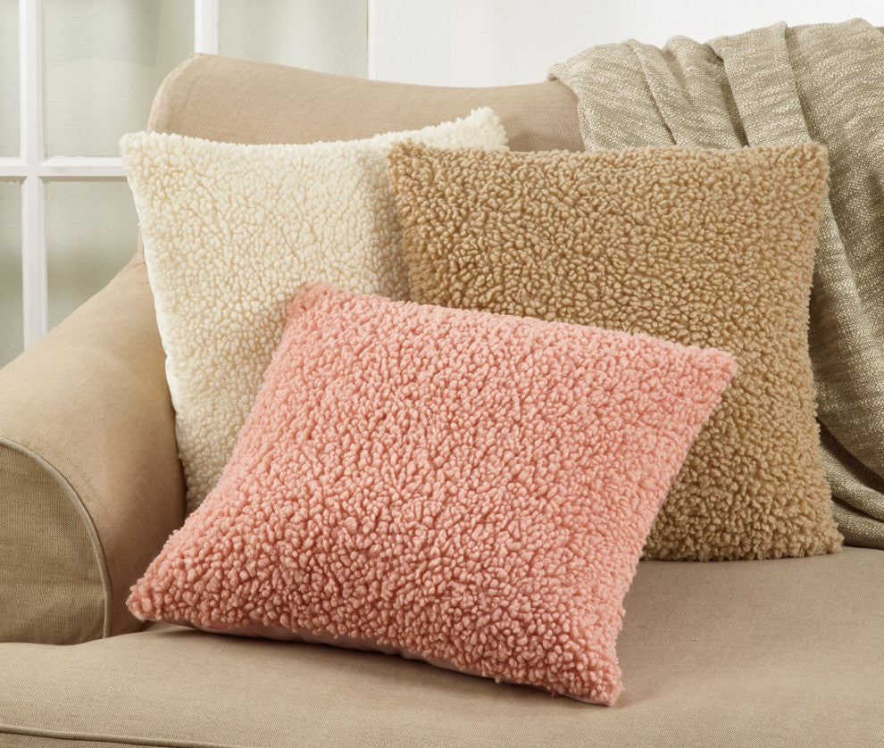 Down Filled Faux Fur Throw Pillow, 18"x18", Ivory