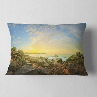 Rocky Untouched Romantic Seashore Seashore Throw Pillow, 12"x20"