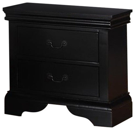 Benzara BM171577 2 Drawer Pine Wood Night Stand, Black