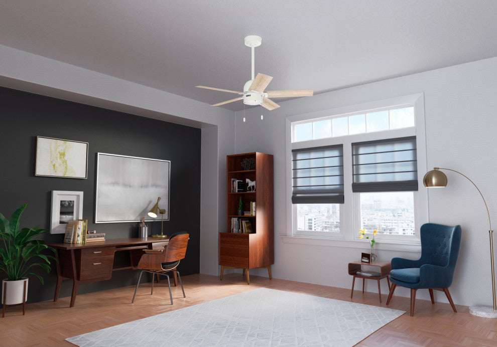 Erling Ceiling Fan, LED Light Kit and Pull Chain, Matte White, 44"