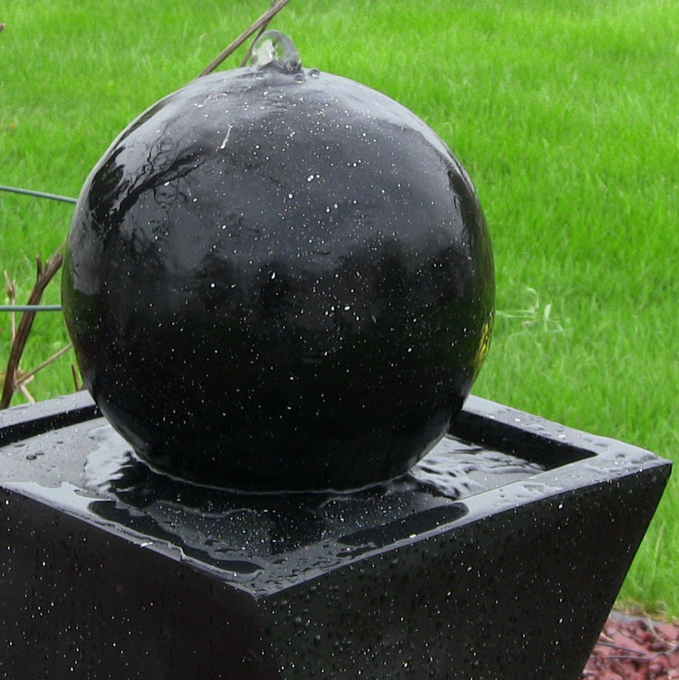 Sunnydaze Black Ball Solar-on-Demand Fountain With LED Light, 30"