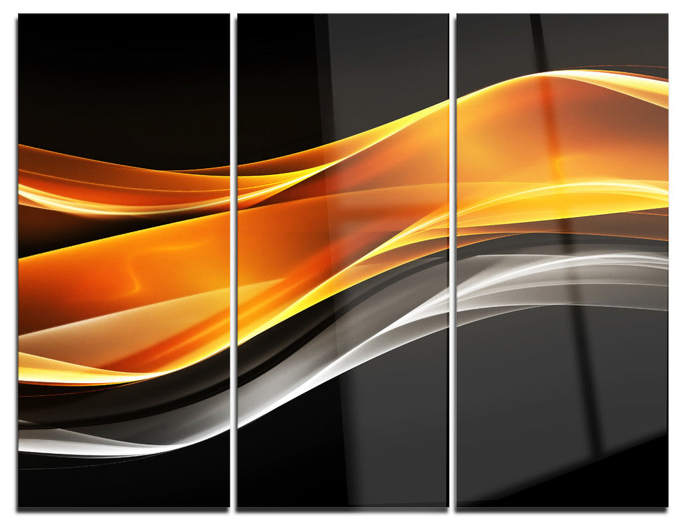 "Gold Pink Inward Waves" Digital Metal Wall Art, 3 Panels, 36"x28"