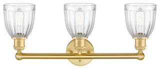 Brookfield 3-Light 24" Bath Vanity Light, Satin Gold Finish, Clear Shade