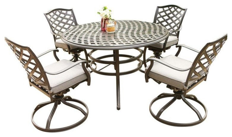 Fletcher 5-Piece Outdoor Aluminum Dining Set With Cushions, Cast Slate Sunbrella
