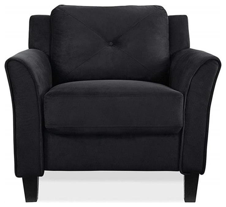 Set of 3 Black Microfiber Sofa and Accent Chair