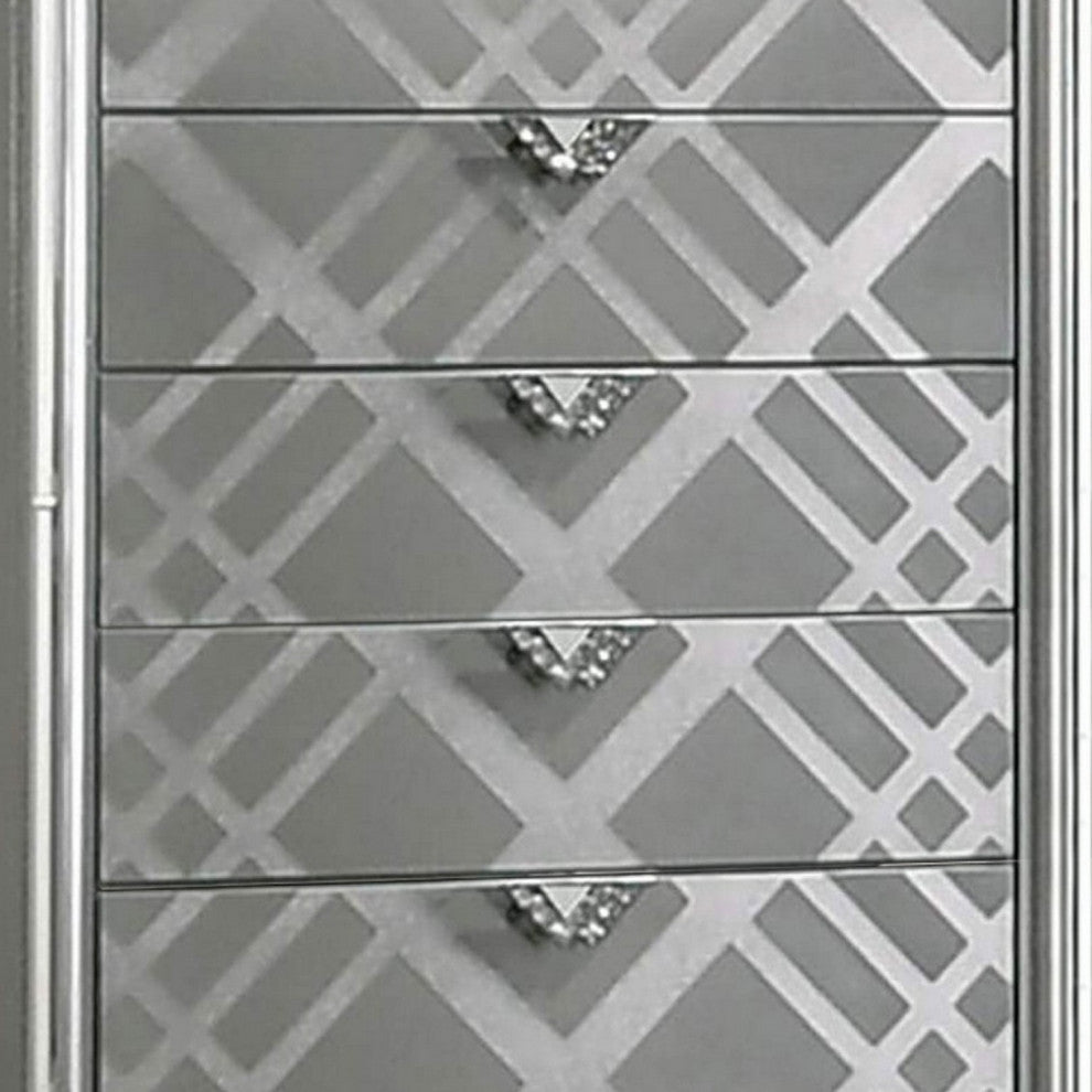 Benzara BM252507 Chest With Embossed Pattern and Acrylic Legs, Gray