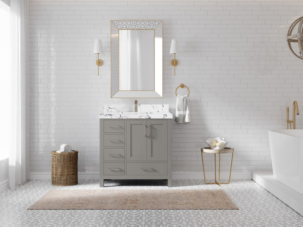 Malibu 36 Center Sink Bath Vanity in Elephant Skin Gray 2" Viola Night