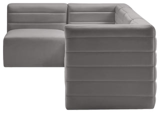 Quincy Velvet Upholstered 5-Piece L-Shaped Modular Sectional, Grey