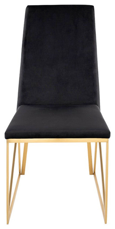 Caprice Dining Chair, Velour Fabric Armless Chair, Gold Dining Chair, Black