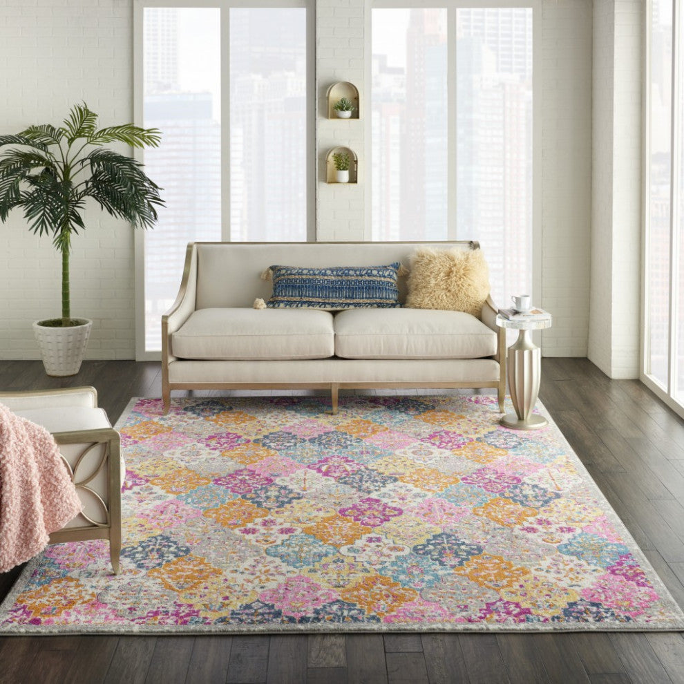 8 x 10 Muted Brights Floral Diamond Area Rug