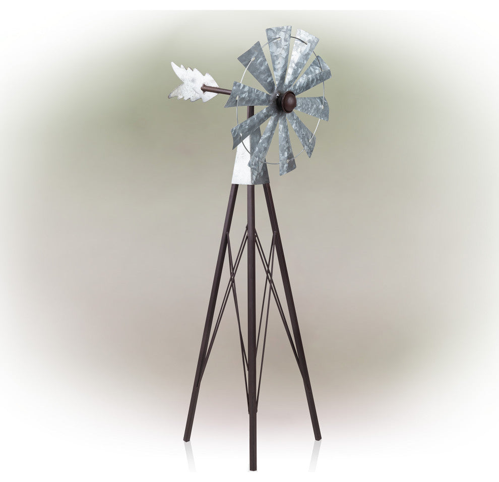 Rustic Bronze and Silver Metal Mini Windmill