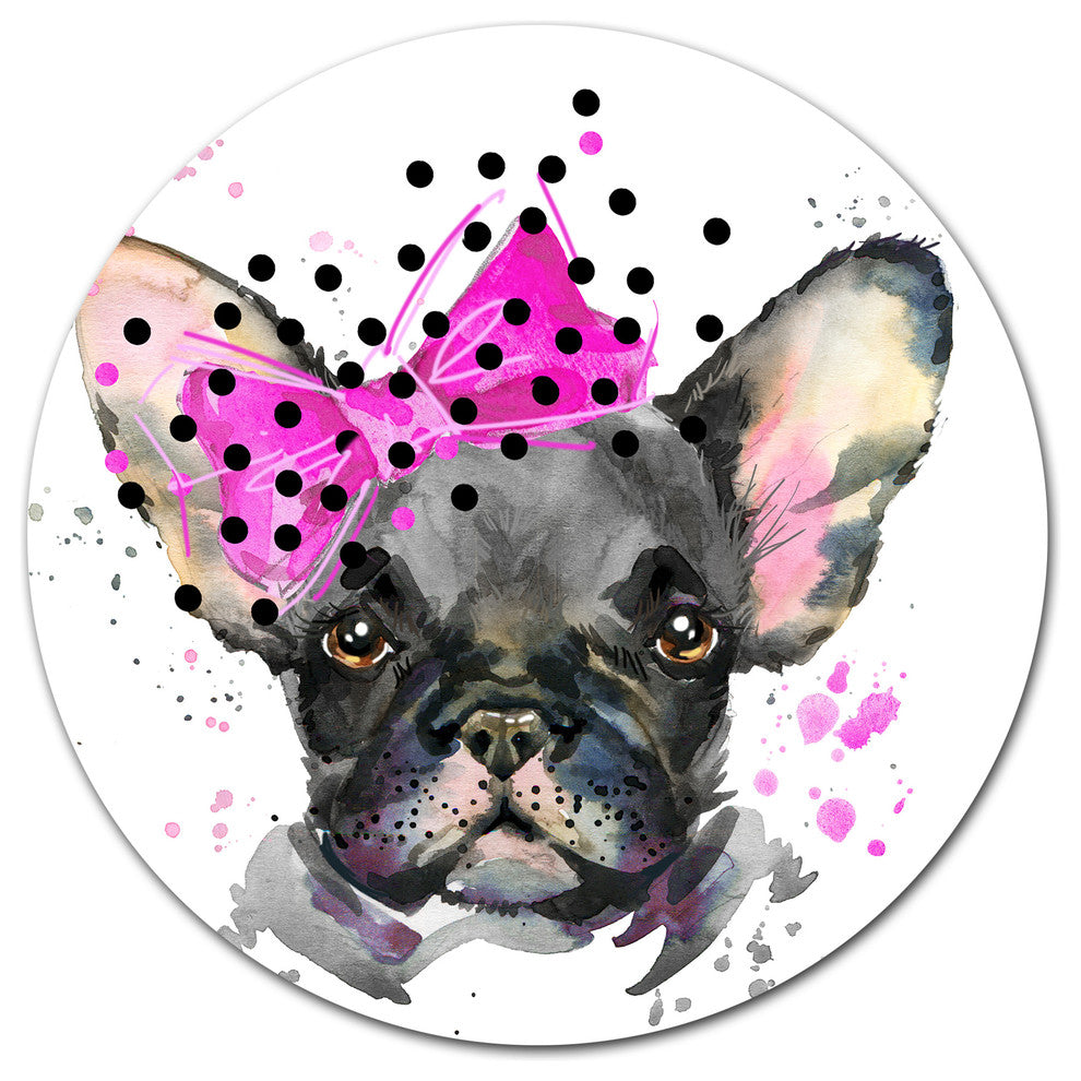 Serious French Bulldog Watercolor, Animal Disc Metal Wall Art, 23"