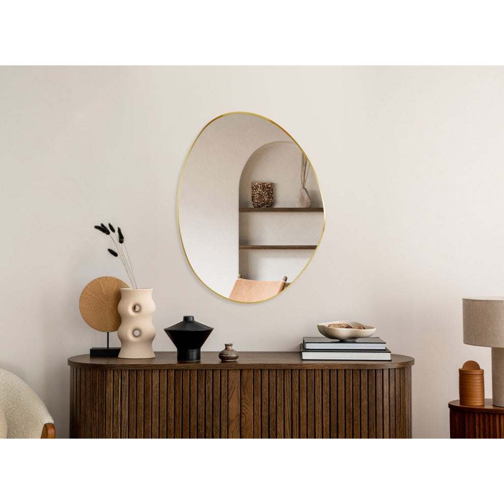 Aura Irregular Framed Bathroom Wall Mirror, Brushed Gold, 27"