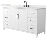 Elan 60" Single Vanity, White, Giotto Quartz Top, 3-Hole, Black Trim