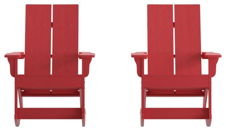 Finn Set of 2 Outdoor Rocking Adirondack Chair-Rust Resistant Hardware, Red