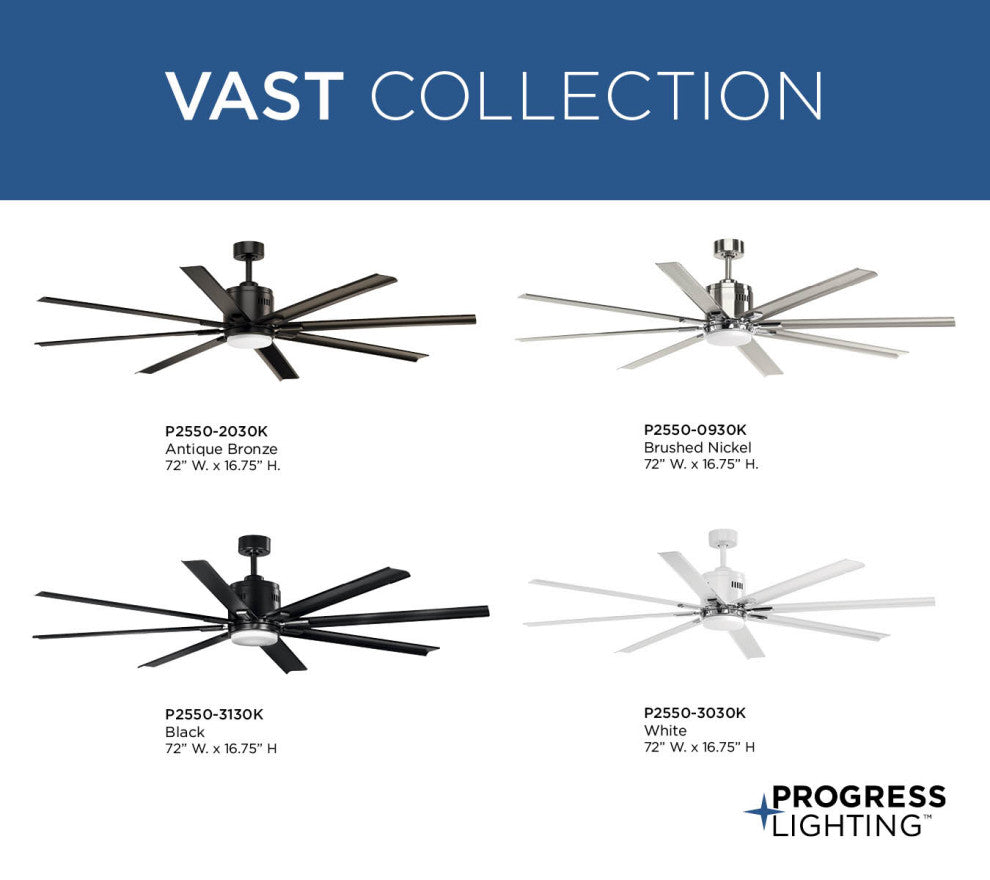 Vast Collection 72-In 18W LED 8-Blade Fan, Black