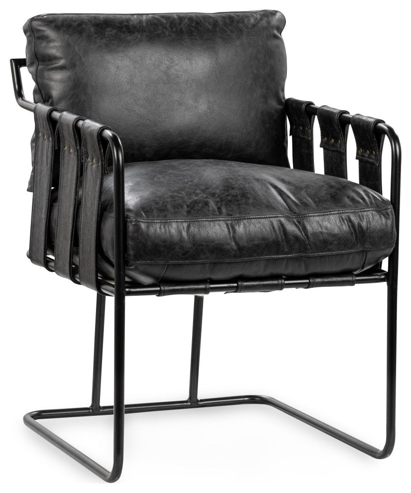 Strapling Leather Dining Chair, Black