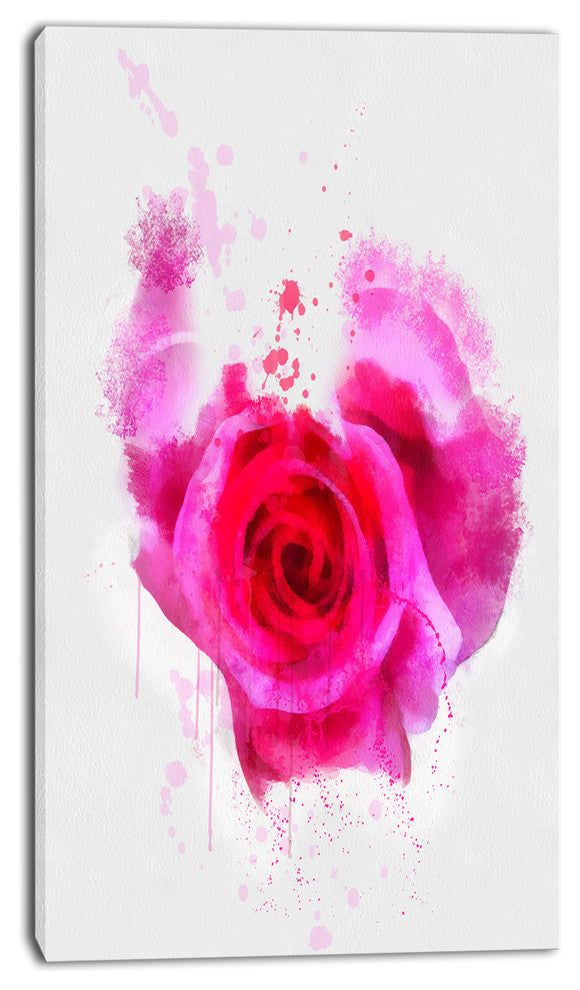 Pink Hand drawn Rose on White, Floral Canvas Art Print, 16"x32"