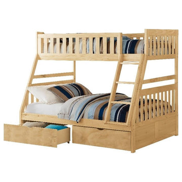 Lexicon Contemporary Wood Twin/Full Bunk Bed with Storage Boxes in Natural Pine