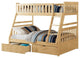 Lexicon Contemporary Wood Twin/Full Bunk Bed with Storage Boxes in Natural Pine