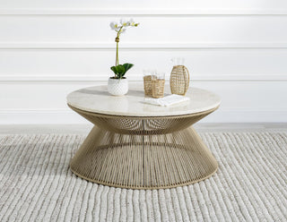 Biscayne Rope Cocktail Table With Travertine Top