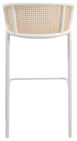 LeisureMod Ervilla Bar Stool With White Coated Steel Frame Set of 2, Beige