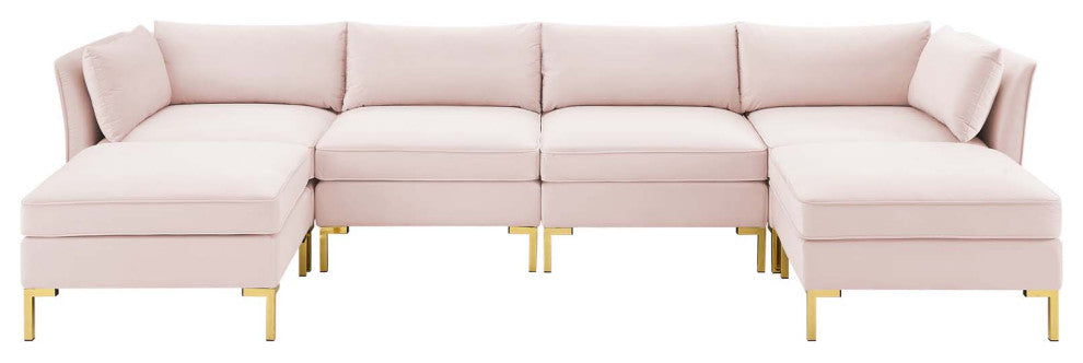 Sectional Sofa Set, Velvet, Pink, Modern, Living Lounge Hotel Lobby Hospitality