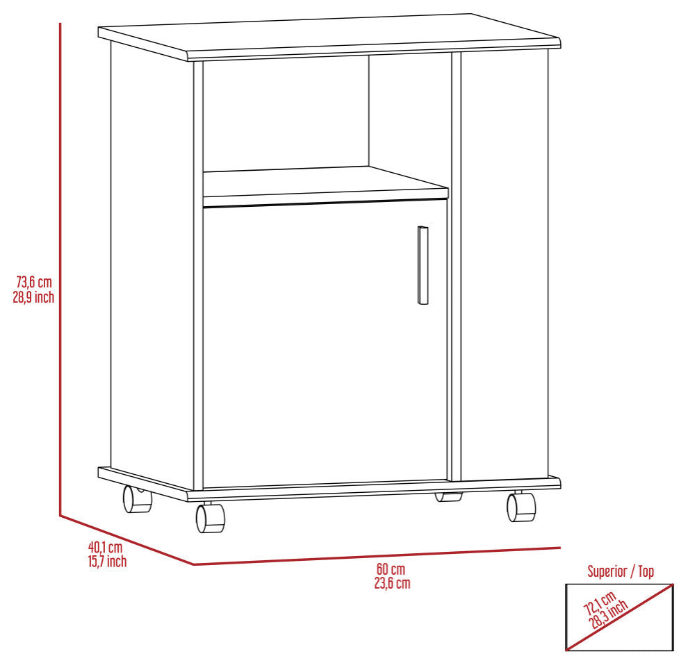Clayton Microwave Cabinet with 3 Open Shelves, Cabinet, and Caster Wheels, White