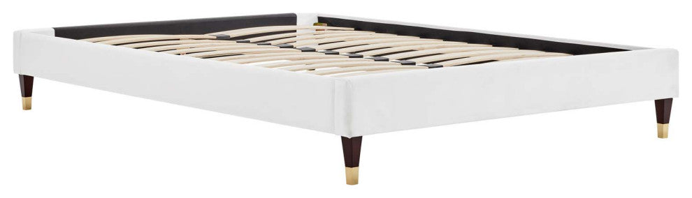 Harlow Queen Performance Velvet Platform Bed Frame White