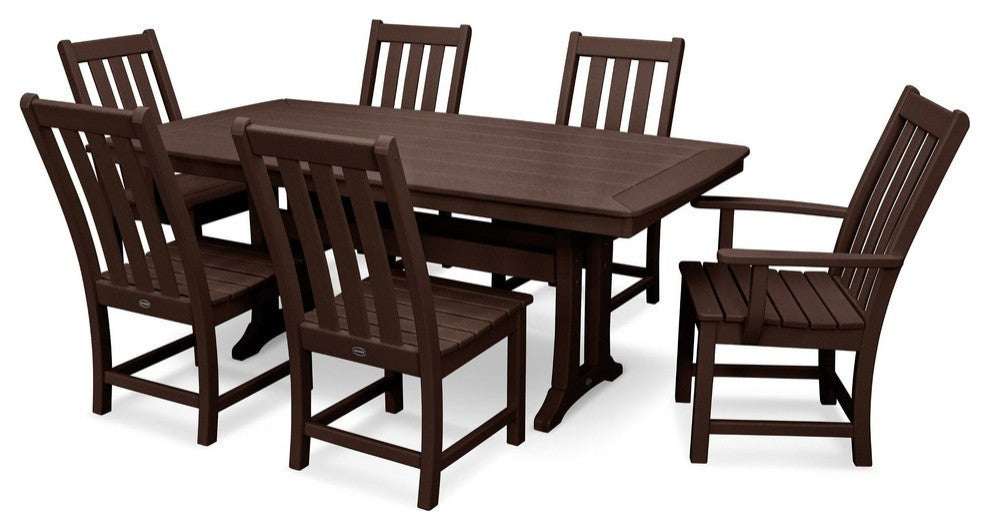 Polywood Vineyard 7-Piece Nautical Trestle Dining Set, Mahogany