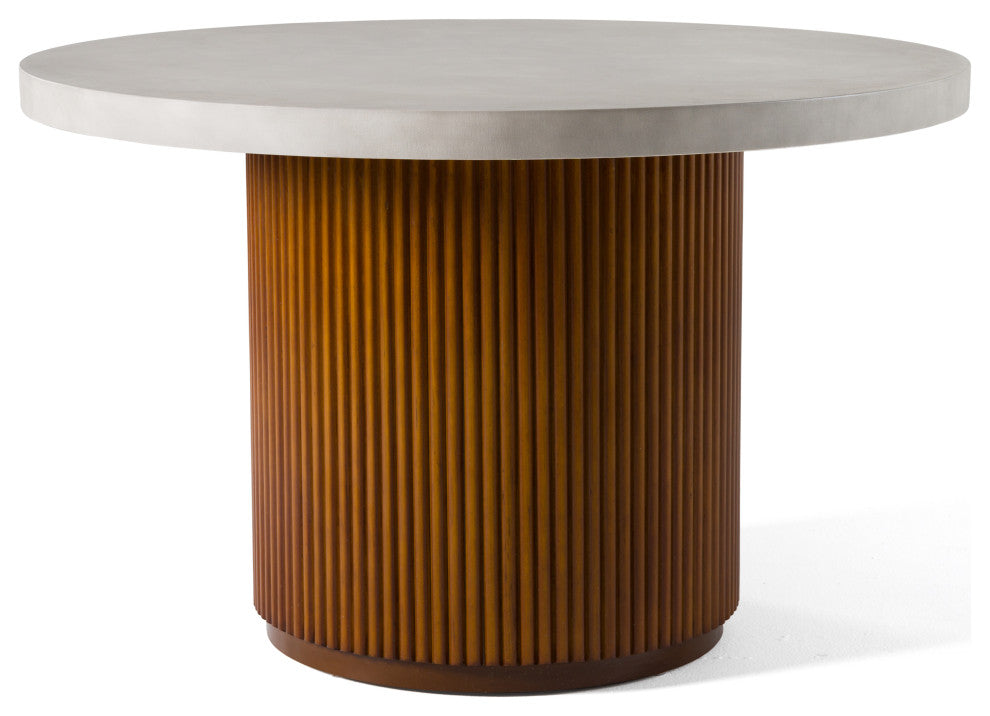 Modrest Duncan Modern Faux Concrete + Walnut Round Dining Table