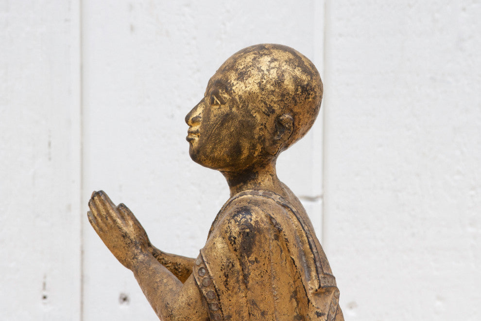 Vintage Burmese Gilded Monk Statue