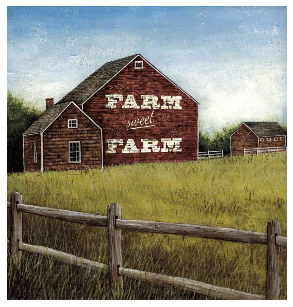 "Weathered Barns Red with Words" Print by David Carter Brown, 31"x32"