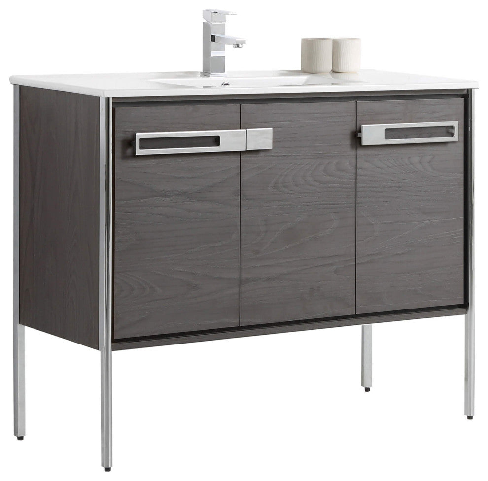 Oakville Bath Vanity, Ceramic Sink, Black Coal Oak, 42 Inch, Chrome Hardware