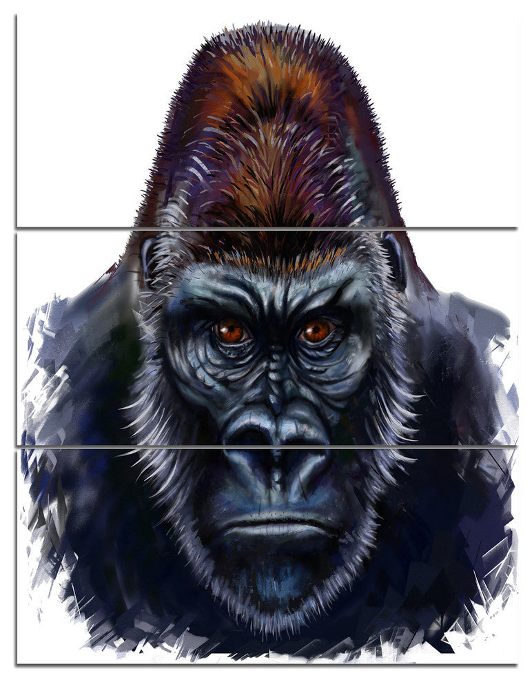 "Gorilla Male Illustration" Glossy Metal Wall Art, 3 Panels, 28"x36"