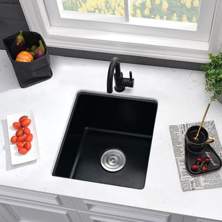 18"Lx16" W Quartz Bar Sink with Basket Strainer Matte Black
