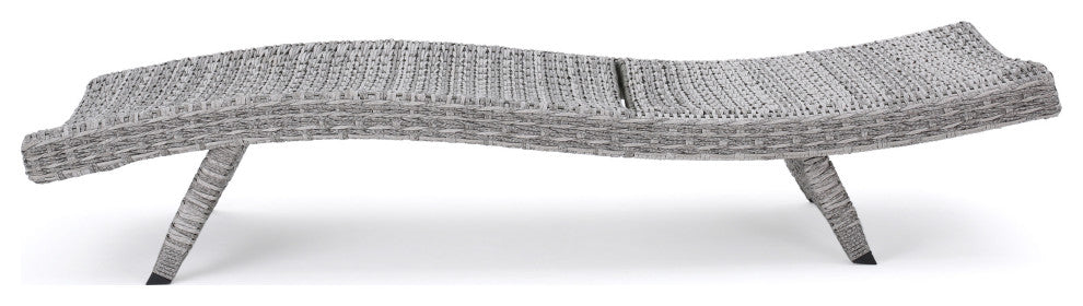 GDF Studio Crystal Outdoor Gray Wicker Chaise Lounge and Table, Set of 2